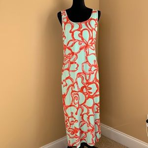 J. McLaughlin teal and coral coastal beach themed maxi dress size Large